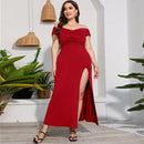 Plus Size High Waist Split Sexy Long Evening Dress (Color:Red Size:XXL)
