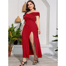 Plus Size High Waist Split Sexy Long Evening Dress (Color:Red Size:XXL)