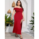 Plus Size High Waist Split Sexy Long Evening Dress (Color:Red Size:XXL)