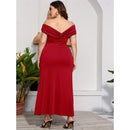Plus Size High Waist Split Sexy Long Evening Dress (Color:Red Size:XXL)