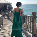 Sleeveless Wrinkle Sling Vest Dress (Color:Green Size:S)