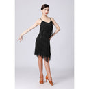 V-neck Suspender Sequined Fringed Latin Dance Dress Competition Performance Suit (Color:Black Size:XXXL)