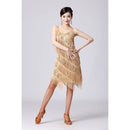 V-neck Suspender Sequined Fringed Latin Dance Dress Competition Performance Suit (Color:Gold Size:S)