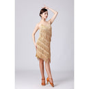 V-neck Suspender Sequined Fringed Latin Dance Dress Competition Performance Suit (Color:Gold Size:S)