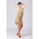 V-neck Suspender Sequined Fringed Latin Dance Dress Competition Performance Suit (Color:Gold Size:S)