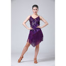 Waterdrop Fringed Sequins Suspenders Latin Dance Dress Competition Performance Suit (Color:Purple Size:Free Size)