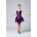 Waterdrop Fringed Sequins Suspenders Latin Dance Dress Competition Performance Suit (Color:Purple Size:Free Size)
