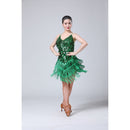 Waterdrop Fringed Sequins Suspenders Latin Dance Dress Competition Performance Suit (Color:Green Size:Free Size)