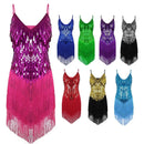 Waterdrop Fringed Sequins Suspenders Latin Dance Dress Competition Performance Suit (Color:Rose Red Size:Free Size)