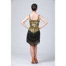 Waterdrop Fringed Sequins Suspenders Latin Dance Dress Competition Performance Suit (Color:Black Gold Size:Free Size)