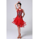 5 in 1 Sleeveless Latin Dance Dress + Collar + Separate Bottoms + Bracelets Set (Color:Red Size:M)