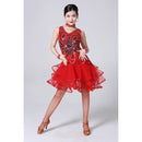 5 in 1 Sleeveless Latin Dance Dress + Collar + Separate Bottoms + Bracelets Set (Color:Red Size:M)