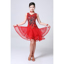 5 in 1 Sleeveless Latin Dance Dress + Collar + Separate Bottoms + Bracelets Set (Color:Red Size:M)