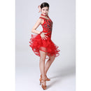 5 in 1 Sleeveless Latin Dance Dress + Collar + Separate Bottoms + Bracelets Set (Color:Red Size:M)
