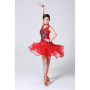 5 in 1 Sleeveless Latin Dance Dress + Collar + Separate Bottoms + Bracelets Set (Color:Red Size:M)