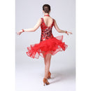 5 in 1 Sleeveless Latin Dance Dress + Collar + Separate Bottoms + Bracelets Set (Color:Red Size:M)