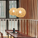 YWXLight Creative Garden Hemp Ball Pendant Light Rattan Art Linen Thread Bird Nest Ball LED Hang Lamp (White)
