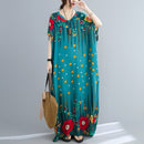 Summer V-Neck Loose Bohemian Print Long Dress For Ladies