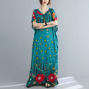 Summer V-Neck Loose Bohemian Print Long Dress For Ladies