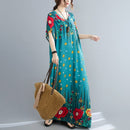 Summer V-Neck Loose Bohemian Print Long Dress For Ladies