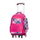 Lovely Double Shoulders School Bag Two-wheeled Rod Backpack Bag with Pen Bag(Rose Red)