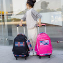 Lovely Double Shoulders School Bag Two-wheeled Rod Backpack Bag with Pen Bag(Rose Red)