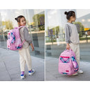 Lovely Double Shoulders School Bag Two-wheeled Rod Backpack Bag with Pen Bag(Rose Red)