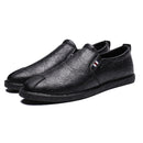 Casual Breathable Round Head Leather Shoes for Men (Color:Black Size:43)
