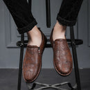 Casual Breathable Round Head Leather Shoes for Men (Color:Black Size:43)