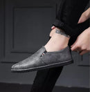 Casual Breathable Round Head Leather Shoes for Men (Color:Black Size:43)