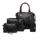 4 in 1 Crazy Horse Texture PU Leather Shoulder Bag Ladies Handbag Messenger Bag with Tassel (Black)