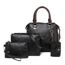 4 in 1 Crazy Horse Texture PU Leather Shoulder Bag Ladies Handbag Messenger Bag with Tassel (Black)