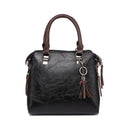 4 in 1 Crazy Horse Texture PU Leather Shoulder Bag Ladies Handbag Messenger Bag with Tassel (Black)