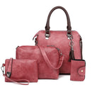 4 in 1 Crazy Horse Texture PU Leather Shoulder Bag Ladies Handbag Messenger Bag with Tassel (Pink)