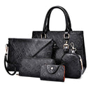 5 in 1 Diamond Texture PU Shoulder Bag Printed Flower Ladies Handbag Messenger Bag (Black)