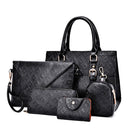 5 in 1 Diamond Texture PU Shoulder Bag Printed Flower Ladies Handbag Messenger Bag (Black)