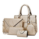 5 in 1 Diamond Texture PU Shoulder Bag Printed Flower Ladies Handbag Messenger Bag (Gold)