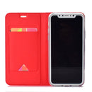 Ultra-thin Pressed Magnetic Card TPU+PU Leather Case for iPhone X / XS, with Card Slot & Holder (Rose Gold)