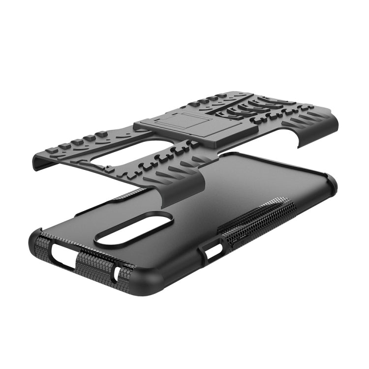 Tire Texture TPU+PC Shockproof Phone Case for OnePlus 7, with Holder (Black)