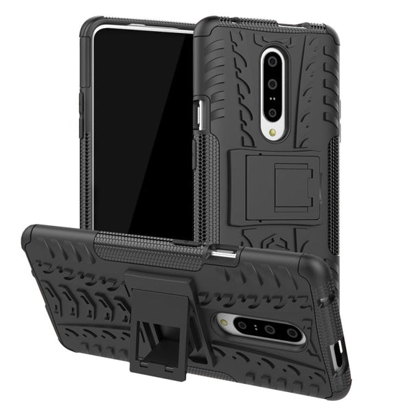 Tire Texture TPU+PC Shockproof Phone Case for OnePlus 7, with Holder (Black)