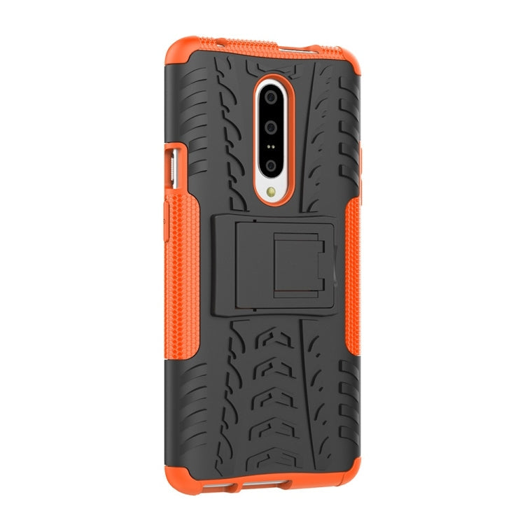Tire Texture TPU+PC Shockproof Phone Case for OnePlus 7, with Holder (Orange)