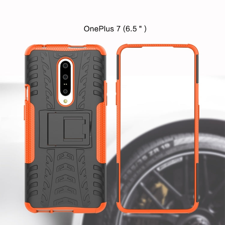 Tire Texture TPU+PC Shockproof Phone Case for OnePlus 7, with Holder (Orange)