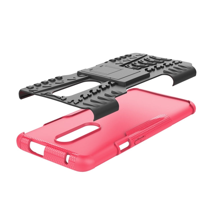 Tire Texture TPU+PC Shockproof Phone Case for OnePlus 7, with Holder (Pink)