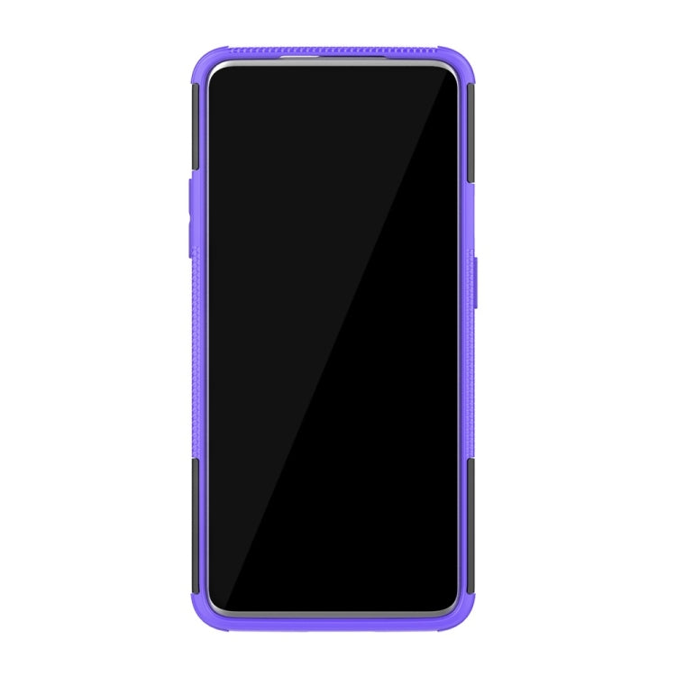 Tire Texture TPU+PC Shockproof Phone Case for OnePlus 7, with Holder (Purple)