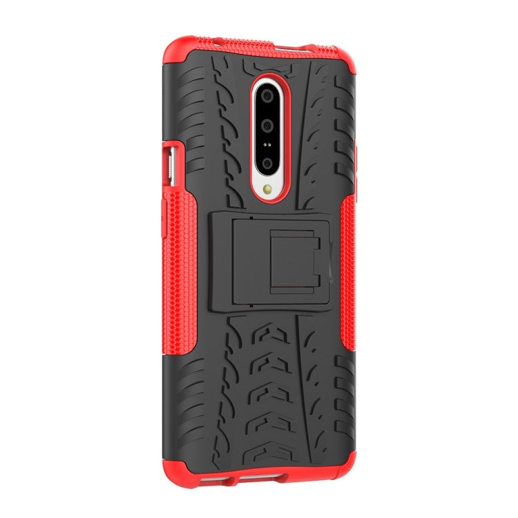 Tire Texture TPU+PC Shockproof Phone Case for OnePlus 7, with Holder (Red)