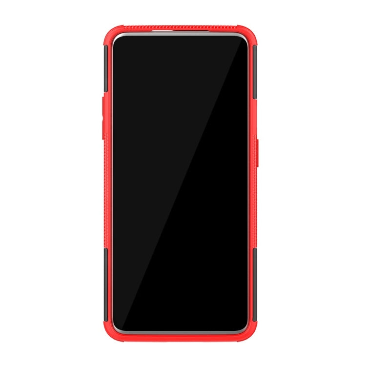 Tire Texture TPU+PC Shockproof Phone Case for OnePlus 7, with Holder (Red)