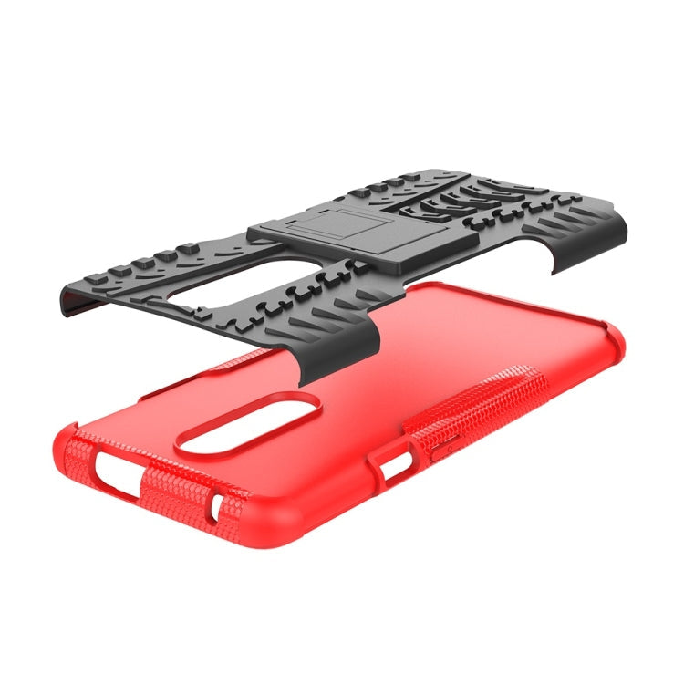 Tire Texture TPU+PC Shockproof Phone Case for OnePlus 7, with Holder (Red)