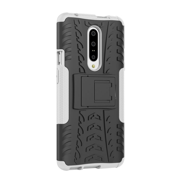 Tire Texture TPU+PC Shockproof Phone Case for OnePlus 7, with Holder (White)