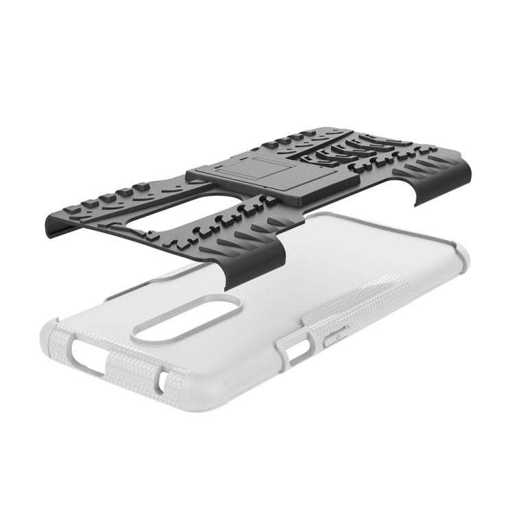 Tire Texture TPU+PC Shockproof Phone Case for OnePlus 7, with Holder (White)