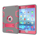 Contrast Color Silicone + PC Shockproof Case for iPad mini 5 / mini 4, with Holder(Grey+Rose Red)